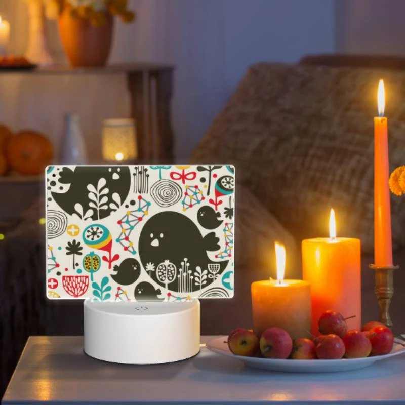 Rectangular Acrylic Night Light, A colorful bird pattern with a black bird in the center. Rectangular Acrylic Night Light, A Colorful Bird Pattern With A Black Bird In The Center. -Pattern Night Light cc5be844a65768ff1a22848b3fa0efa7b4cb1b3f