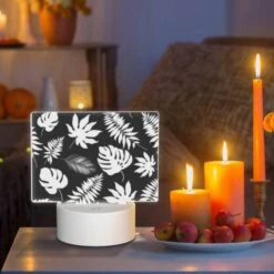 Rectangular Acrylic Night Light, A Pattern Of Leaves On A Black Background. 8 Rectangular Acrylic Night Light, A Pattern Of Leaves On A Black Background. -Pattern Night Light cce3b87b864f505e911932163dfdd19b193839a1