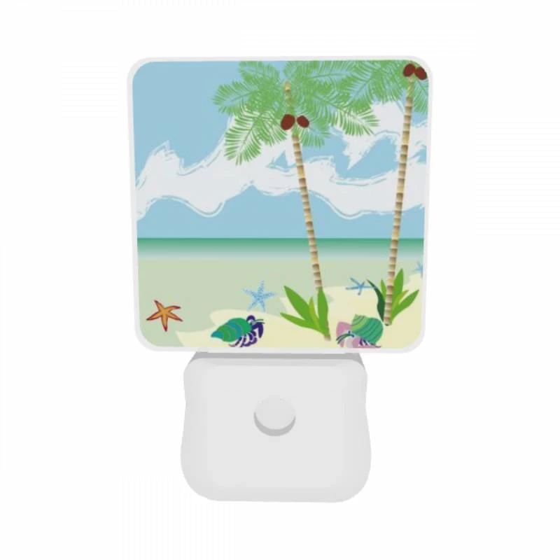 Night Light Set of 2, A painting of a beach with palm trees and a crab. Night Light Set Of 2, A Painting Of A Beach With Palm Trees And A Crab. -Pattern Night Light cd09c080fe2ee23bc58be30140a166f75c64d48b