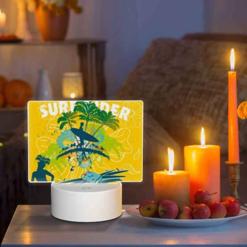 Rectangular Acrylic Night Light, A woman is standing in front of a surfboard Rectangular Acrylic Night Light, A Woman Is Standing In Front Of A Surfboard -Pattern Night Light cd1644851d085a7b5420c6e8e8790225cb02e2d6