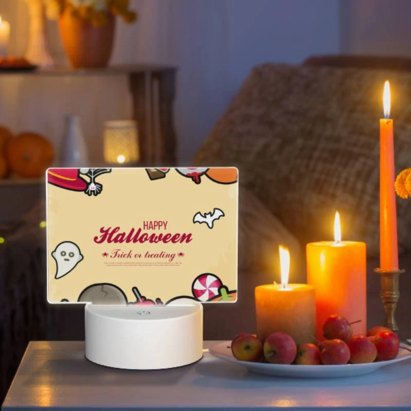 Rectangular Acrylic Night Light, A colorful Halloween poster with various Halloween items. Rectangular Acrylic Night Light, A Colorful Halloween Poster With Various Halloween Items. -Pattern Night Light cd1b4ff543b9d05fdcc2eaf108182e08a06c8151