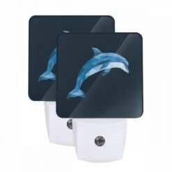 Night Light Set Of 2, A Blue Dolphin With A White Belly.