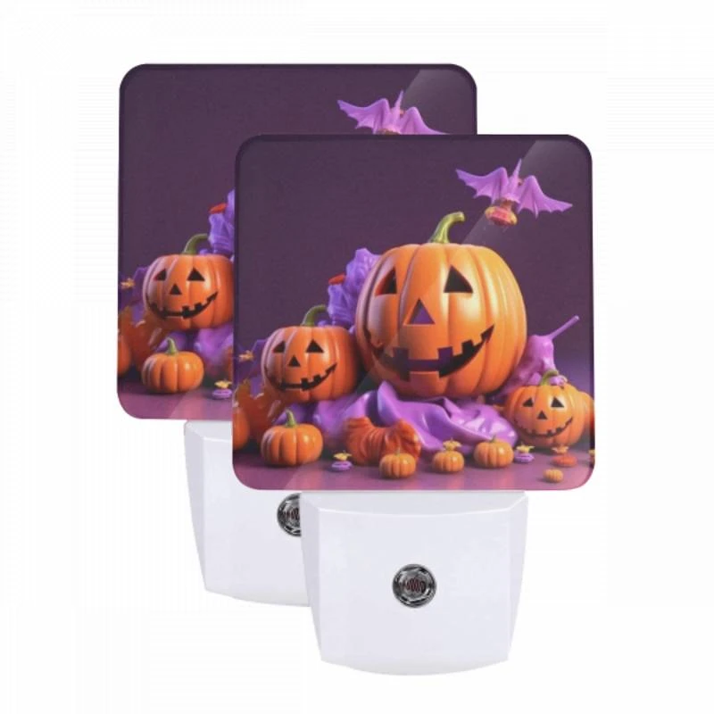 Night Light Set of 2, A group of fake pumpkins are arranged on a purple surface Night Light Set Of 2, A Group Of Fake Pumpkins Are Arranged On A Purple Surface -Pattern Night Light cdbab20a50a699569b56748a25efed9ff9a55e3c