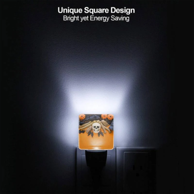 Night Light Set of 2, A skeleton and a skull are on a table with a bat and a book. Night Light Set Of 2, A Skeleton And A Skull Are On A Table With A Bat And A Book. -Pattern Night Light ce5b7612cd16df9ea541c254701bdb3bf9e53162