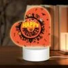 Love Acrylic Night Light, A Round Orange Sign With A Happy Halloween Message.