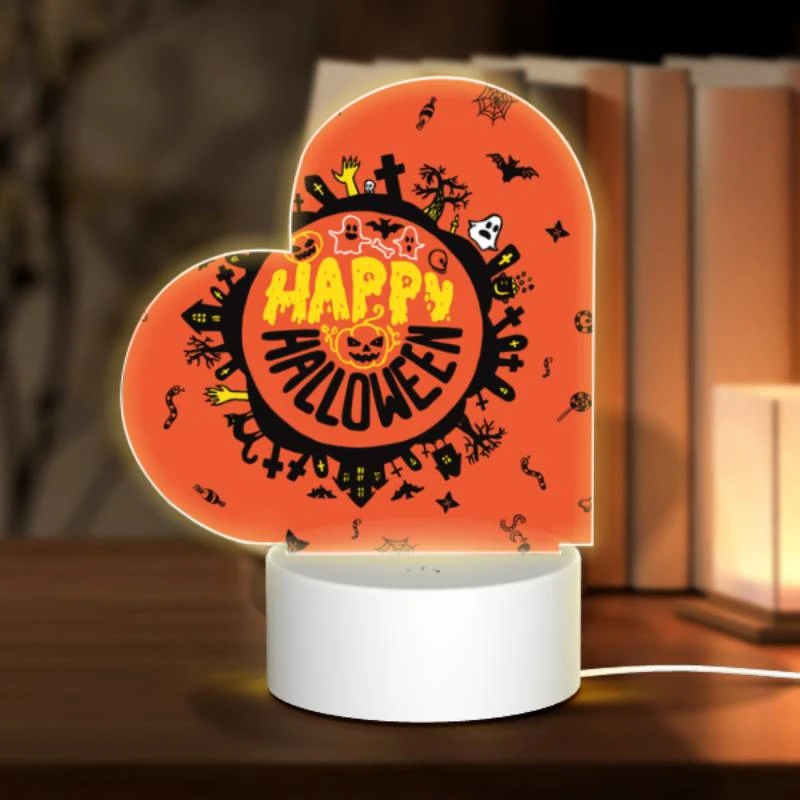 Love Acrylic Night Light, A round orange sign with a happy halloween message. Love Acrylic Night Light, A Round Orange Sign With A Happy Halloween Message. -Pattern Night Light cebe840e13cf82e4e98050b30edba9edbf47b510