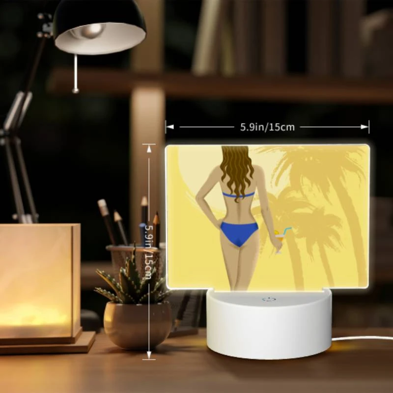 Rectangular Acrylic Night Light, A woman in a blue bikini is holding a glass of wine. Rectangular Acrylic Night Light, A Woman In A Blue Bikini Is Holding A Glass Of Wine. -Pattern Night Light cee15745158baf679dd49033a2523f84aa563ca0