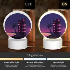 Round Acrylic Night Light, A Tall Building With A Pink And Black Color Scheme Is Lit Up At Night. 4 Round Acrylic Night Light, A Tall Building With A Pink And Black Color Scheme Is Lit Up At Night. -Pattern Night Light ceeeffffc987768a687e5f53c128bf057bf763ce