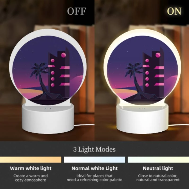 Round Acrylic Night Light, A tall building with a pink and black color scheme is lit up at night. Round Acrylic Night Light, A Tall Building With A Pink And Black Color Scheme Is Lit Up At Night. -Pattern Night Light ceeeffffc987768a687e5f53c128bf057bf763ce