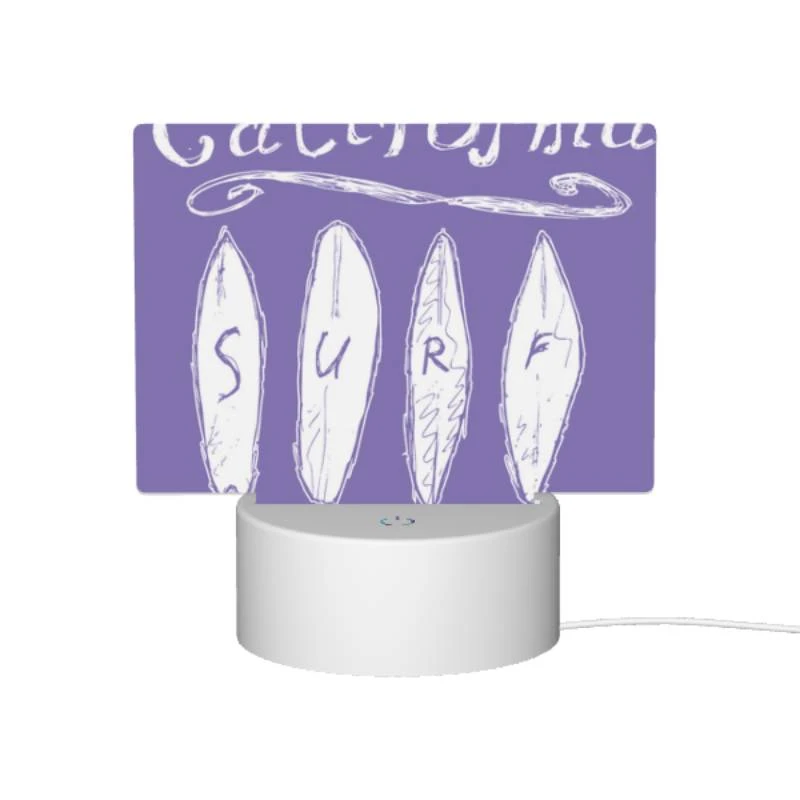Rectangular Acrylic Night Light, A purple drawing of a surfboard with the word surf on it. Rectangular Acrylic Night Light, A Purple Drawing Of A Surfboard With The Word Surf On It. -Pattern Night Light cf530d9d4ab4742111713cbfcebd362574e6fad8