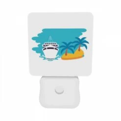 Night Light Set Of 2, A Boat Is Sailing In The Ocean Next To A Palm Tree. 9 Night Light Set Of 2, A Boat Is Sailing In The Ocean Next To A Palm Tree. -Pattern Night Light cf85ad0871052505ed61eff784c4cc61abfe1412