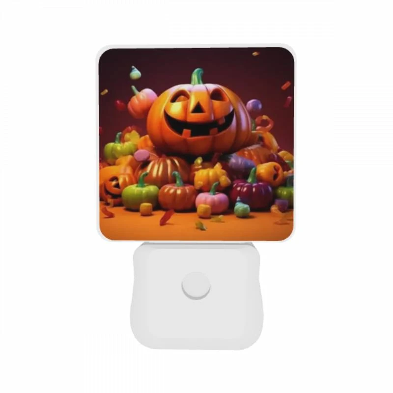 Night Light Set of 2, A pumpkin with a scary face is surrounded by a bunch of candy pumpkins. Night Light Set Of 2, A Pumpkin With A Scary Face Is Surrounded By A Bunch Of Candy Pumpkins. -Pattern Night Light cfbc2e47fbeef59ff32a6833456d02a7caebecc4