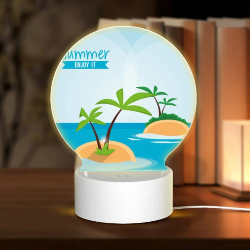Round Acrylic Night Light, A cartoon image of a palm tree on a small island in the ocean. Round Acrylic Night Light, A Cartoon Image Of A Palm Tree On A Small Island In The Ocean. -Pattern Night Light d05a54555371ddaa0a3bee723b769fa2d4b874fc
