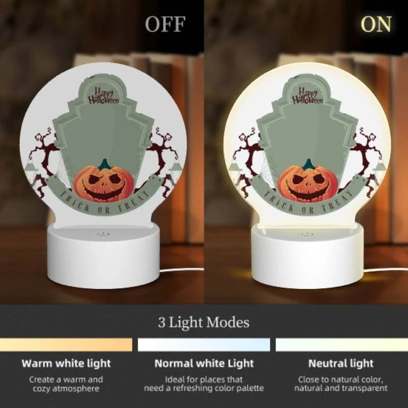 Round Acrylic Night Light, A Halloween themed sign with a pumpkin on it. Round Acrylic Night Light, A Halloween Themed Sign With A Pumpkin On It. -Pattern Night Light d0737415eb6465bb2a2abfa1c9a2816246493516