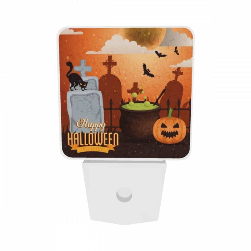 Night Light Set of 2, A Halloween poster with a cat Night Light Set Of 2, A Halloween Poster With A Cat -Pattern Night Light d084759951e8ae31a425b2595fba40fa62ebc8a8