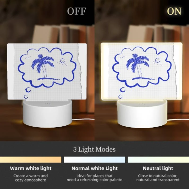 Rectangular Acrylic Night Light, A blue and white drawing of a palm tree and sun. Rectangular Acrylic Night Light, A Blue And White Drawing Of A Palm Tree And Sun. -Pattern Night Light d0c3bf47189dc50abe9d8d3bca686a0f0f3d85c6