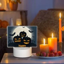 Rectangular Acrylic Night Light, A Poster With Three Pumpkins And Bats On It 8 Rectangular Acrylic Night Light, A Poster With Three Pumpkins And Bats On It -Pattern Night Light d11b70badfae468de5abaa59940a11b8fee92d9a