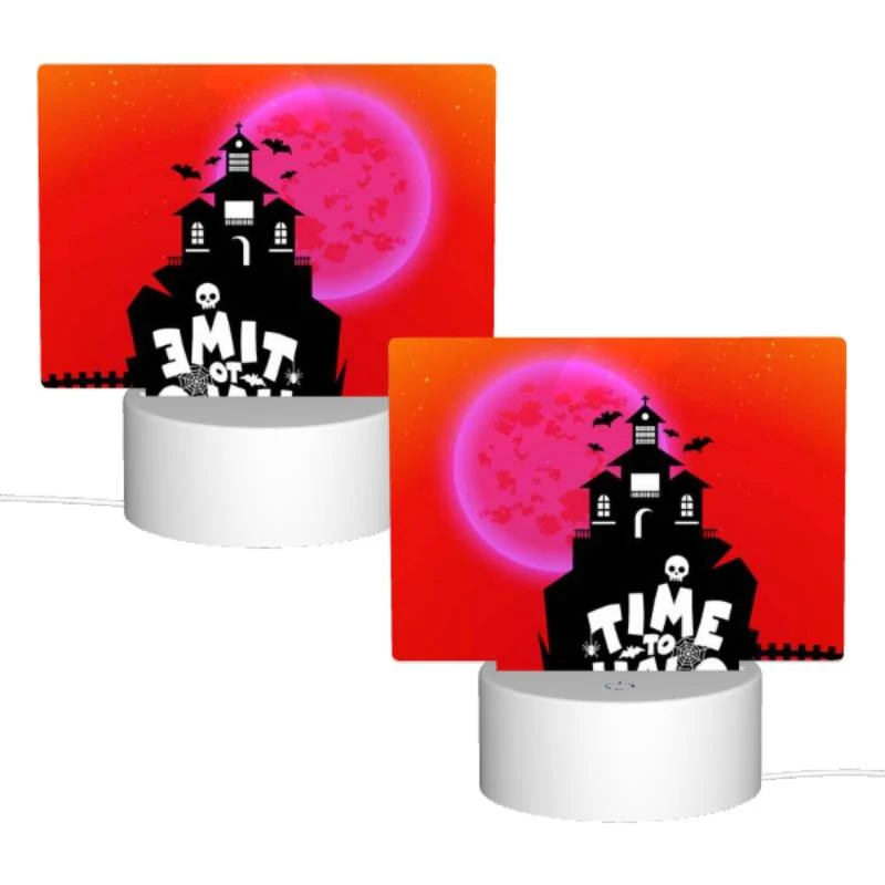 Rectangular Acrylic Night Light, A spooky house with a pumpkin on top and a skeleton on the side. Rectangular Acrylic Night Light, A Spooky House With A Pumpkin On Top And A Skeleton On The Side. -Pattern Night Light d1829700781ad6c4229743b5fddb13035b2d422e