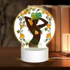 Round Acrylic Night Light, A Woman Wearing A Grass Skirt And A Flower In Her Hair.