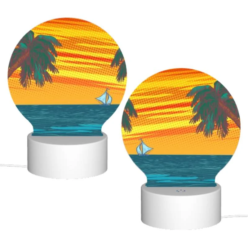 Round Acrylic Night Light, A sailboat is sailing in the ocean with a beautiful sunset in the background. Round Acrylic Night Light, A Sailboat Is Sailing In The Ocean With A Beautiful Sunset In The Background. -Pattern Night Light d2936e804bfeabe278cdd6ee9aedde5f7e11a459