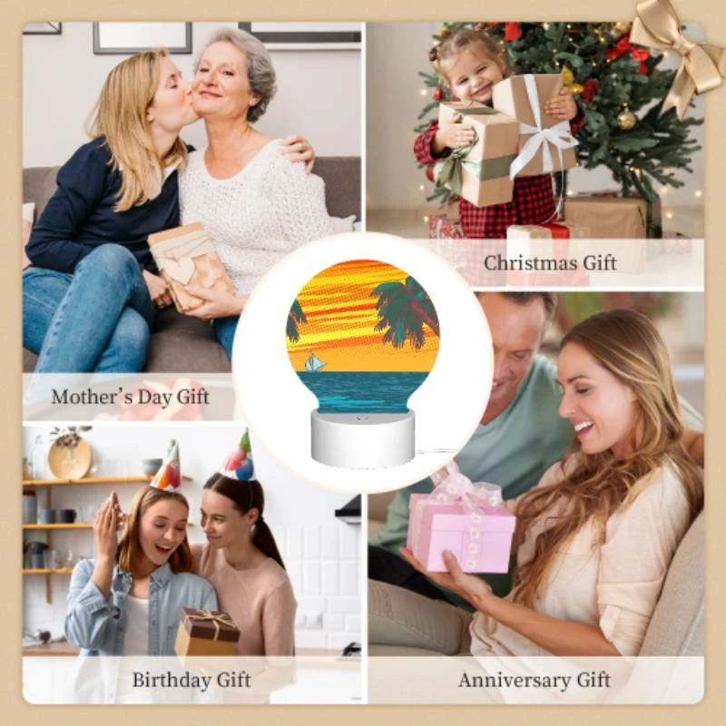 Round Acrylic Night Light, A sailboat is sailing in the ocean with a beautiful sunset in the background. Round Acrylic Night Light, A Sailboat Is Sailing In The Ocean With A Beautiful Sunset In The Background. -Pattern Night Light d2b26de3a20095ea798711c39321c527b53f7c38