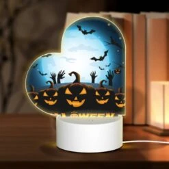 Love Acrylic Night Light, A Group Of Pumpkins With Faces On Them Are Shown In Front Of A Full Moon.