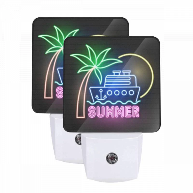 Night Light Set of 2, A neon sign that says "Summer" with a boat on it. Night Light Set Of 2, A Neon Sign That Says "Summer" With A Boat On It. -Pattern Night Light d2bdfbd1b4098a04e1286f073b5c170f4666ea65