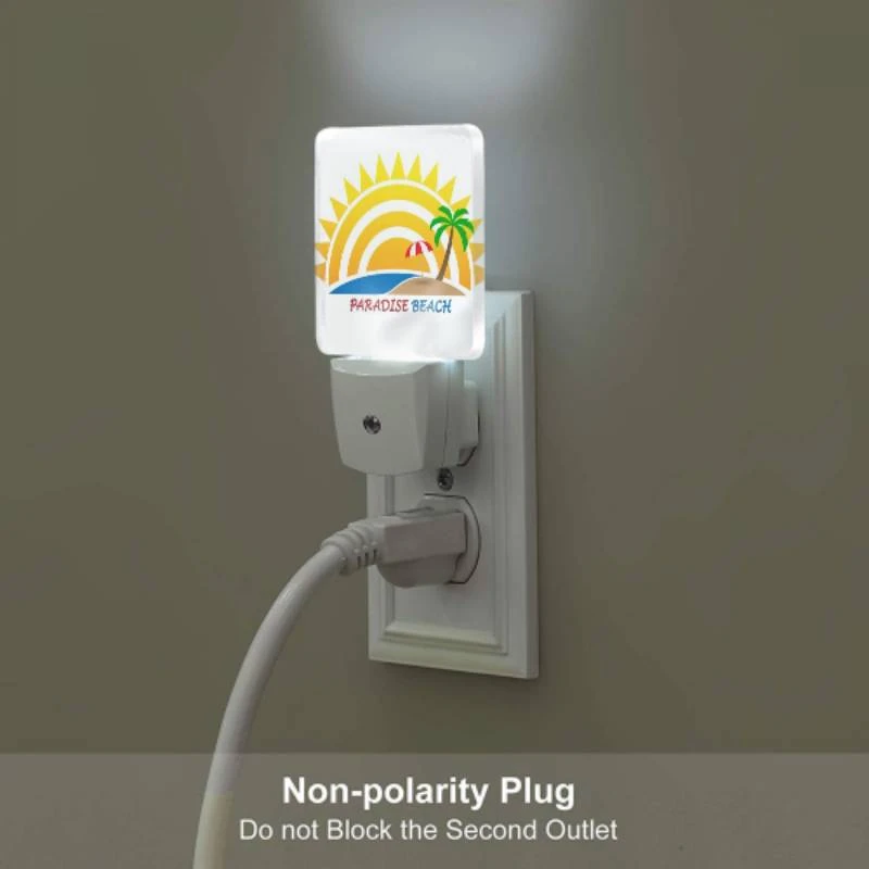 Night Light Set of 2, A sunny beach with a palm tree and a red umbrella. Night Light Set Of 2, A Sunny Beach With A Palm Tree And A Red Umbrella. -Pattern Night Light d2d939325fe3c7019de64f6462da61d3cad03251