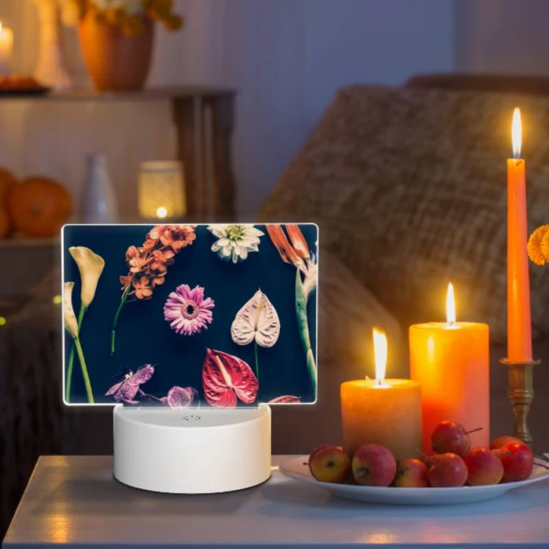 Rectangular Acrylic Night Light, A variety of flowers are displayed on a black background. Rectangular Acrylic Night Light, A Variety Of Flowers Are Displayed On A Black Background. -Pattern Night Light d3707473dedfa00868897ea34d1ac59c637ff977