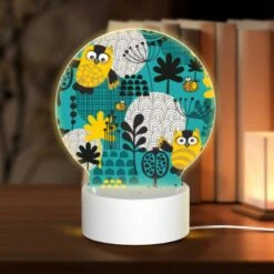 Round Acrylic Night Light, A Colorful Cartoon Of A Forest With Various Animals