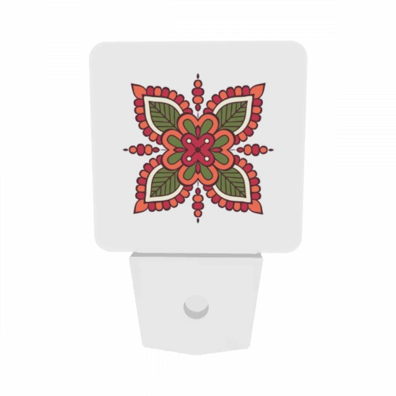 Night Light Set of 2, A colorful flower with green leaves and red accents. Night Light Set Of 2, A Colorful Flower With Green Leaves And Red Accents. -Pattern Night Light d42be7af1d46deda70a59608e550619cab5e67a4