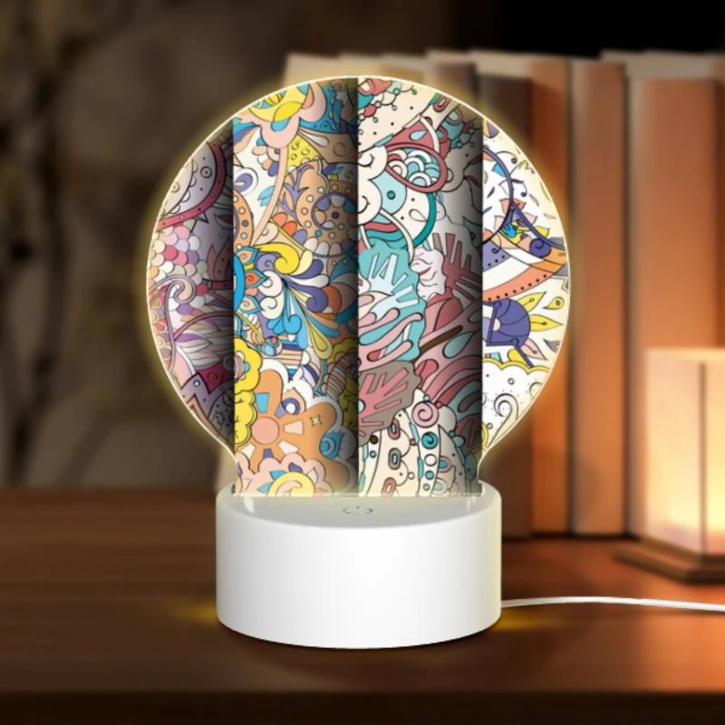 Round Acrylic Night Light, Three colorful designs are displayed side by side. Round Acrylic Night Light, Three Colorful Designs Are Displayed Side By Side. -Pattern Night Light d42e1a13fa06604fbcd38fd8b08a207e14312e97