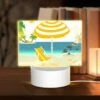 Rectangular Acrylic Night Light, A Yellow And White Umbrella Is Set Up On A Beach 1 Rectangular Acrylic Night Light, A Yellow And White Umbrella Is Set Up On A Beach -Pattern Night Light d46b35f15798a5a57bc45058faae04d91b33be34