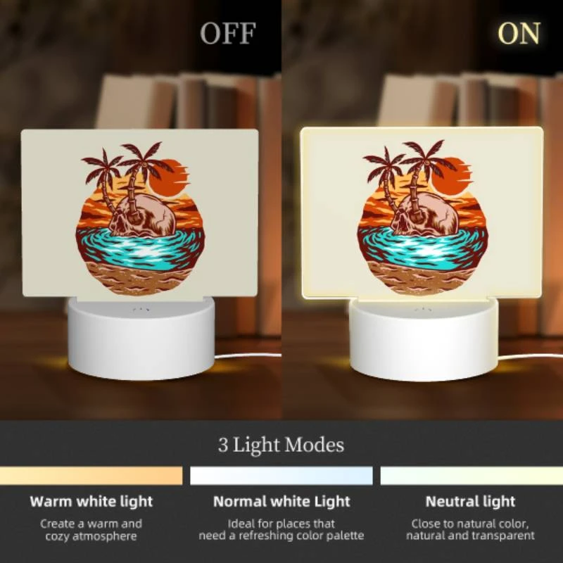 Rectangular Acrylic Night Light, A skeleton is sitting on a skull in the ocean. Rectangular Acrylic Night Light, A Skeleton Is Sitting On A Skull In The Ocean. -Pattern Night Light d4958a84a5fb31cbb65f38b37b54d56555c2c3b6