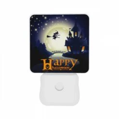 Night Light Set Of 2, A Witch On A Broom Flies Over A Castle During A Halloween Celebration. 10 Night Light Set Of 2, A Witch On A Broom Flies Over A Castle During A Halloween Celebration. -Pattern Night Light d4af22c1f0b3f0e8c39026a95e38f0273d894625