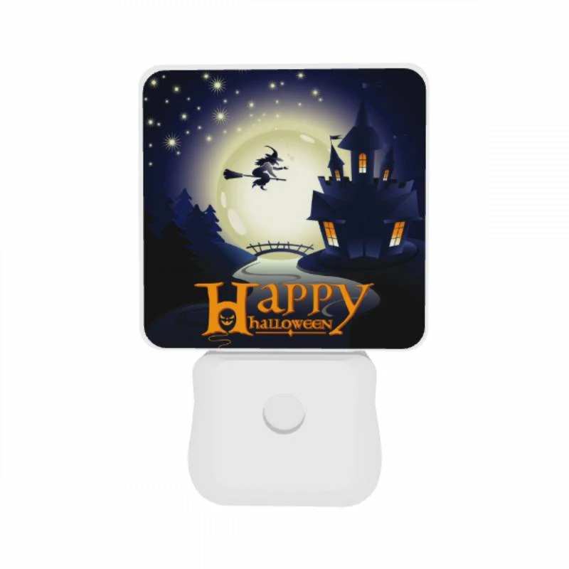 Night Light Set of 2, A witch on a broom flies over a castle during a Halloween celebration. Night Light Set Of 2, A Witch On A Broom Flies Over A Castle During A Halloween Celebration. -Pattern Night Light d4af22c1f0b3f0e8c39026a95e38f0273d894625