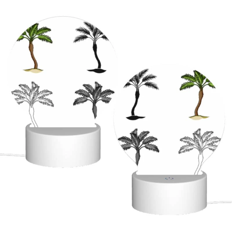 Round Acrylic Night Light, Four different types of palm trees are shown in silhouette. Round Acrylic Night Light, Four Different Types Of Palm Trees Are Shown In Silhouette. -Pattern Night Light d53c13591a6d334f1e1b5aeda2102f6746d098c3