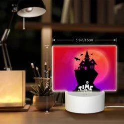 Rectangular Acrylic Night Light, A Black And White Image Of A Haunted House With A Pink Roof And A Moon In The Background. 7 Rectangular Acrylic Night Light, A Black And White Image Of A Haunted House With A Pink Roof And A Moon In The Background. -Pattern Night Light d5c26519611ff587d4205efb51ad6cf0413486ee