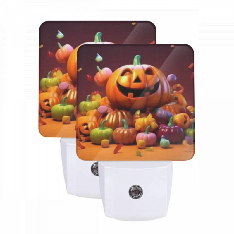 Night Light Set of 2, A pumpkin with a scary face is surrounded by a bunch of candy pumpkins. Night Light Set Of 2, A Pumpkin With A Scary Face Is Surrounded By A Bunch Of Candy Pumpkins. -Pattern Night Light d67b202a254ab261257b171f0f918eeef1f87399