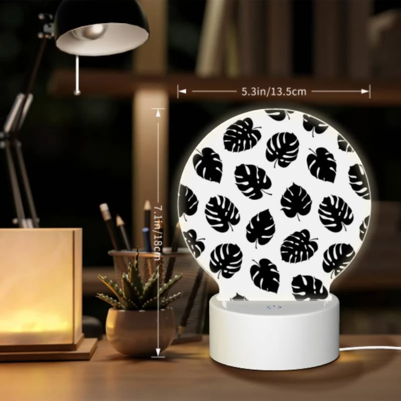 Round Acrylic Night Light, A pattern of leaves on a black and white background. Round Acrylic Night Light, A Pattern Of Leaves On A Black And White Background. -Pattern Night Light d6e98e6af53d1082f4c0f81a6e9297e5e87a9e19