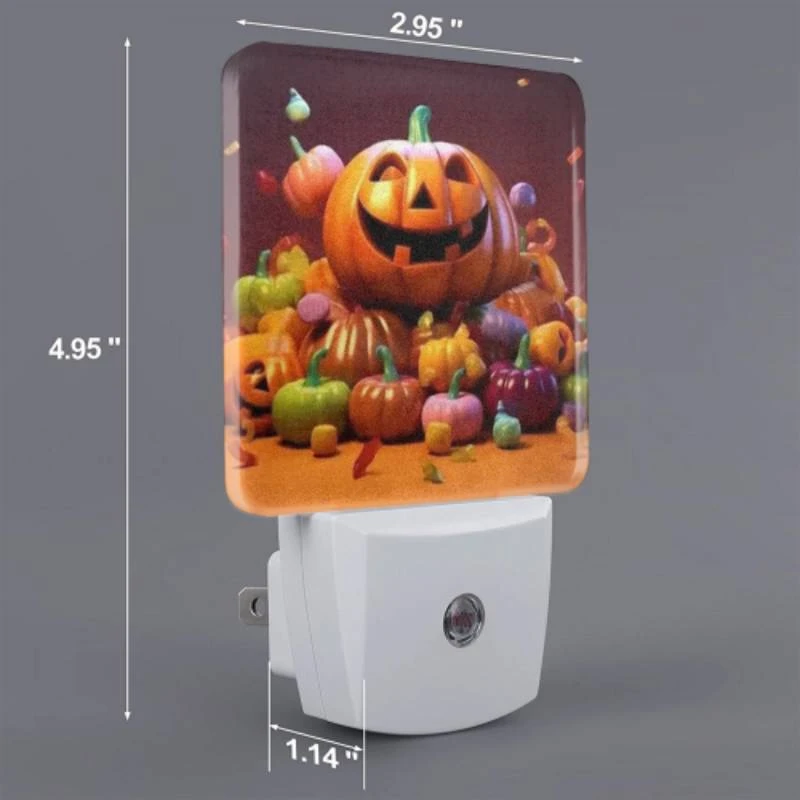 Night Light Set of 2, A pumpkin with a scary face is surrounded by a bunch of candy pumpkins. Night Light Set Of 2, A Pumpkin With A Scary Face Is Surrounded By A Bunch Of Candy Pumpkins. -Pattern Night Light d7b7c34a1be464f27aeb841e868a134a3c28d5e4