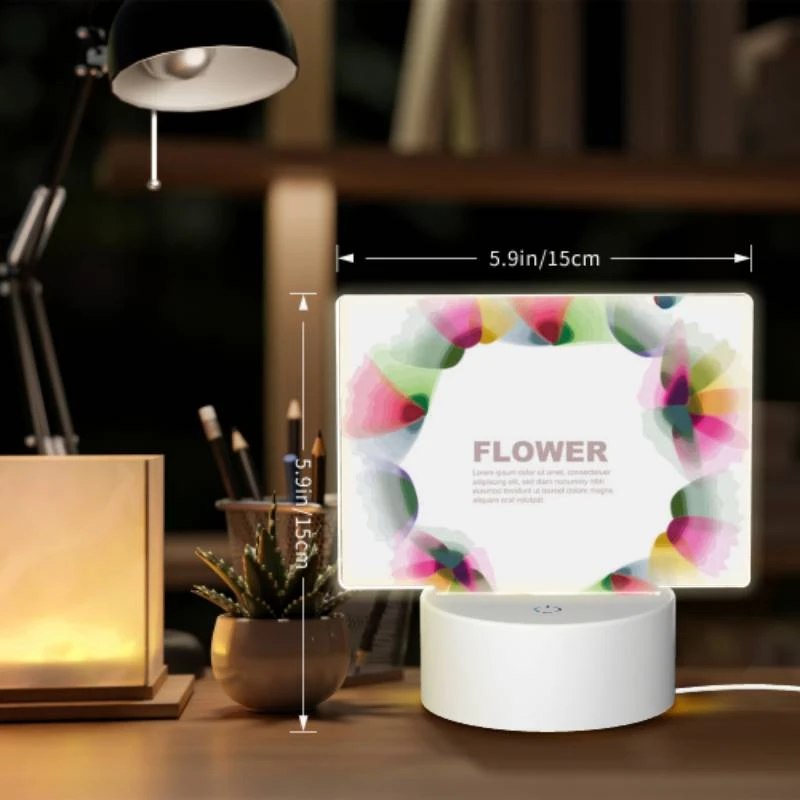 Rectangular Acrylic Night Light, A colorful circle with the word "Flower" written in it. Rectangular Acrylic Night Light, A Colorful Circle With The Word "Flower" Written In It. -Pattern Night Light d92c3987bff4aff3886f1da03128ed3aab68f7b5