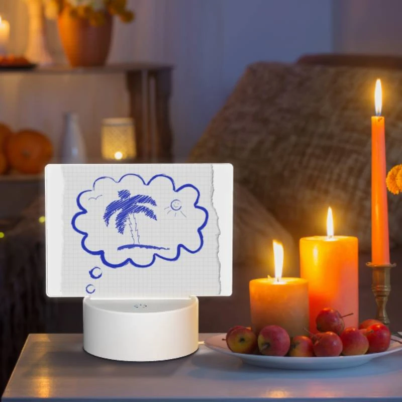 Rectangular Acrylic Night Light, A blue and white drawing of a palm tree and sun. Rectangular Acrylic Night Light, A Blue And White Drawing Of A Palm Tree And Sun. -Pattern Night Light d934042384c18a67e3dd2764aef92acb088bcbdf