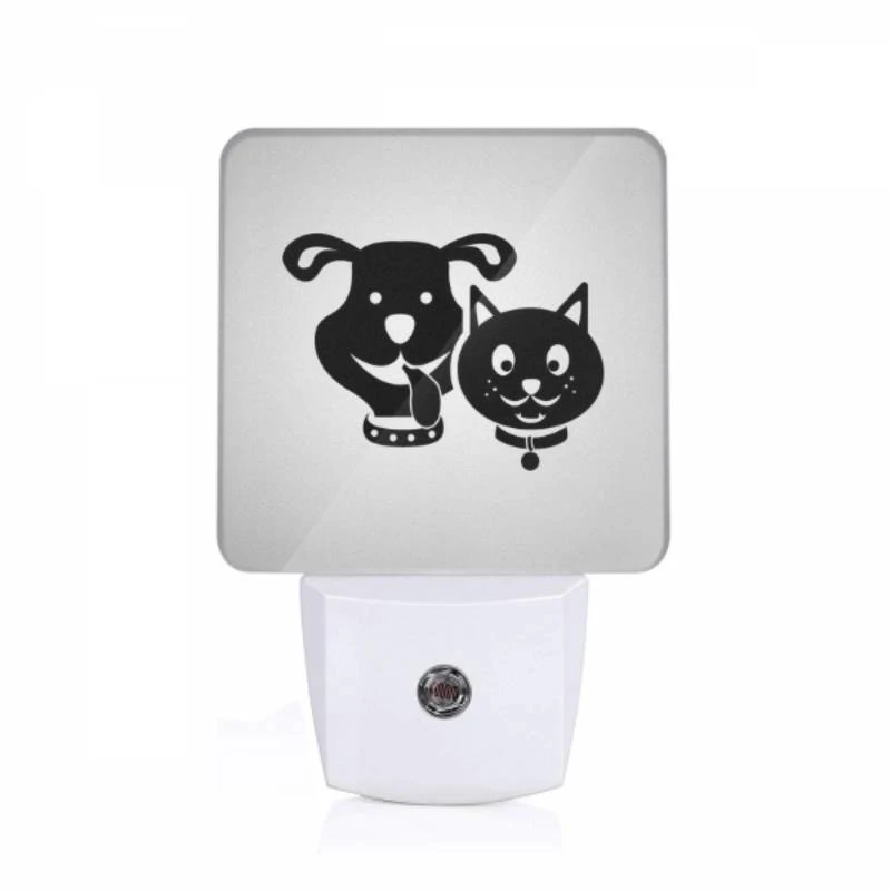 Night Light, A black and white dog and a black cat are sitting next to each other. Night Light, A Black And White Dog And A Black Cat Are Sitting Next To Each Other. -Pattern Night Light d9712f2ef04f02729b4aee1e51942f432cc751bd