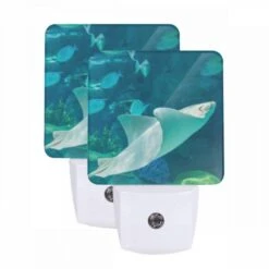 Night Light Set Of 2, A White Stingray Swims In The Ocean.