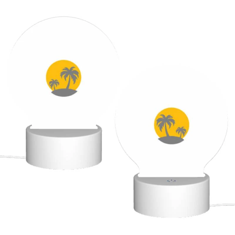 Round Acrylic Night Light, A yellow sun with two palm trees in the background. Round Acrylic Night Light, A Yellow Sun With Two Palm Trees In The Background. -Pattern Night Light da6fbefaeb068916dd6a7e3b76aebe34e22d03c8