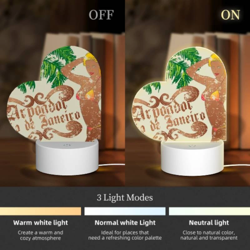 Love Acrylic Night Light, A woman in a bikini is standing in front of a palm tree. Love Acrylic Night Light, A Woman In A Bikini Is Standing In Front Of A Palm Tree. -Pattern Night Light daa134a918b76516f6482f98336ec050b8494ffd