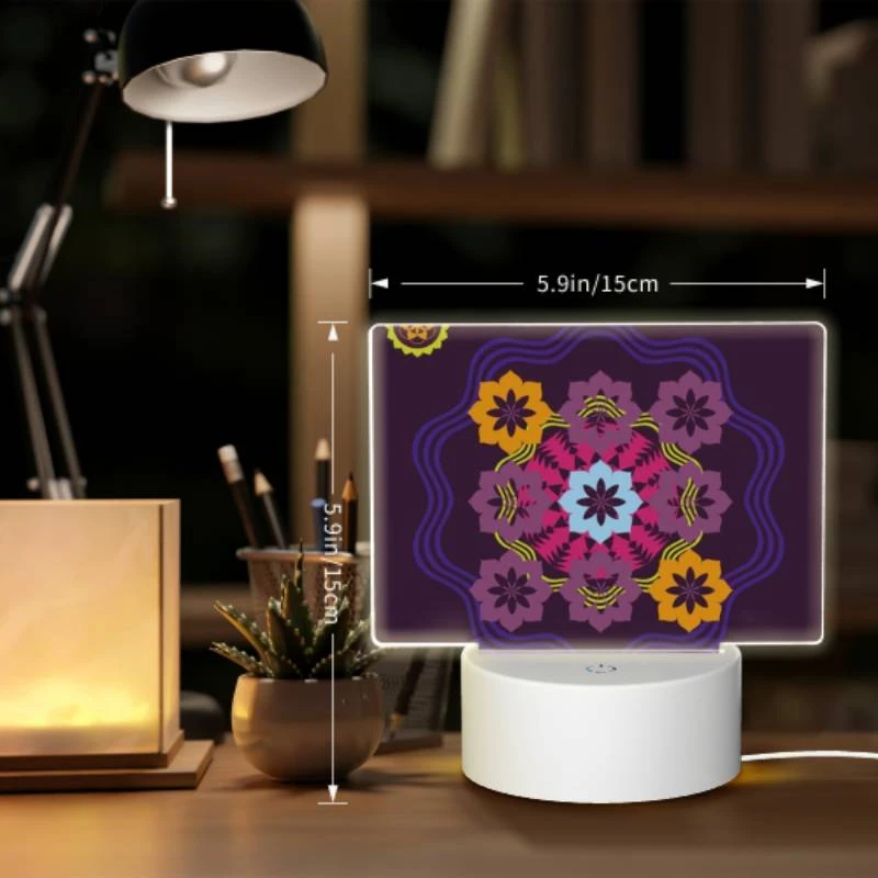 Rectangular Acrylic Night Light, A colorful flower design on a purple background. Rectangular Acrylic Night Light, A Colorful Flower Design On A Purple Background. -Pattern Night Light db0efe8ea714f032213d146538ad83bf94a19de5