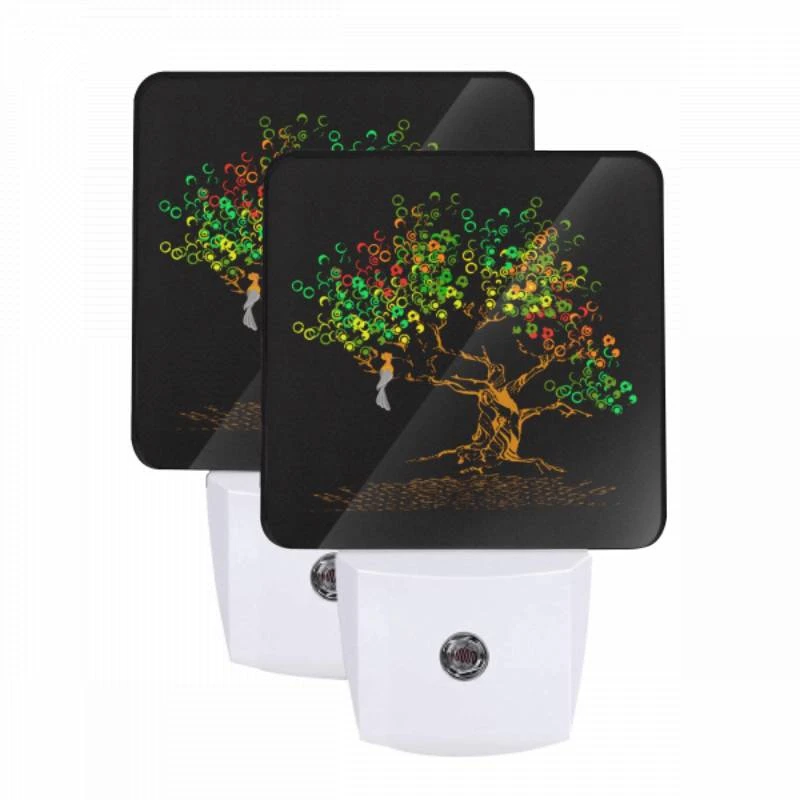 Night Light Set of 2, A woman is sitting in a tree with a colorful background. Night Light Set Of 2, A Woman Is Sitting In A Tree With A Colorful Background. -Pattern Night Light db42afee30ab7beaad640b8d407f5c334b0c0bc5