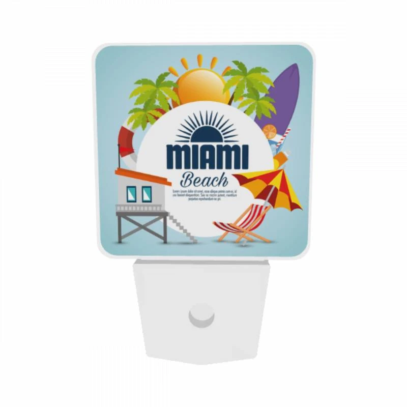 Night Light Set of 2, A colorful advertisement for Miami Beach. Night Light Set Of 2, A Colorful Advertisement For Miami Beach. -Pattern Night Light dbf3d40cca27a7f9a69553785bdbf25ac87ded2c